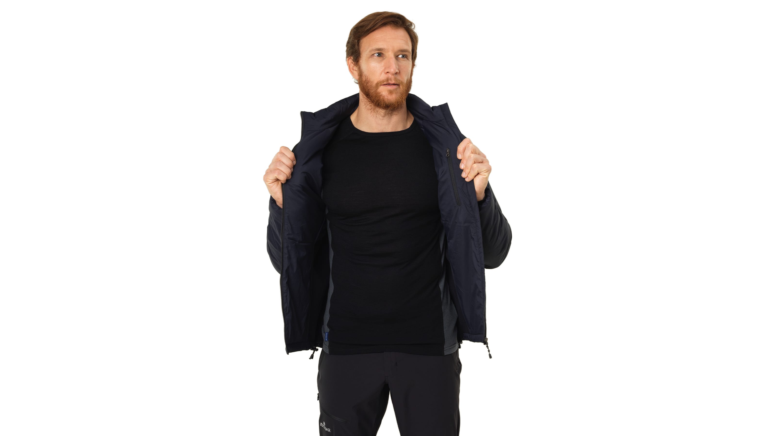 tech:Streamlined, articulated cut allows base layering underneath and shell layering on top.